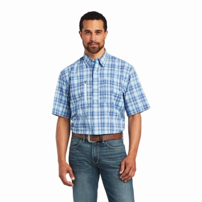 Blue Men's Ariat VentTEK Classic Fit Shirts | 9140-YNJWH