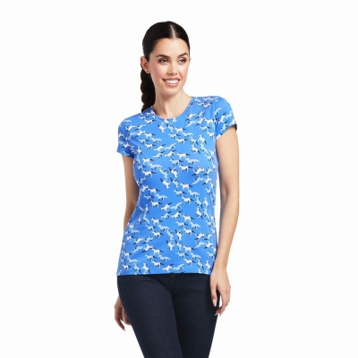 Blue Women's Ariat Gallop Tops | 2056-MLDIP