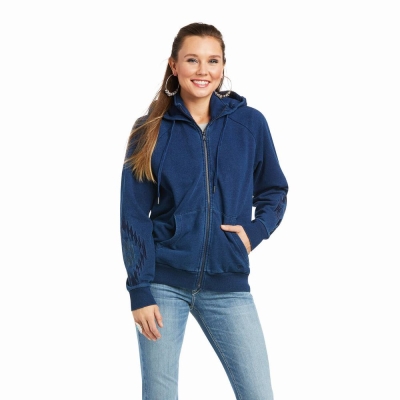 Blue Women's Ariat Knit Full Zip Hoodies | 4183-GBQSO