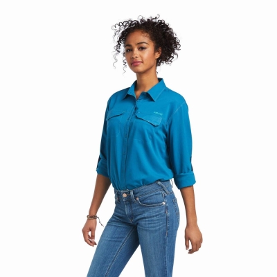 Blue Women's Ariat Outbound VentTEK Stretch Tops | 0435-RZBVS