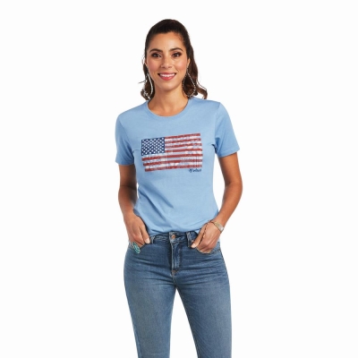 Blue Women's Ariat Paisley Flag Tops | 1382-SMWUG