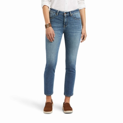 Blue Women's Ariat Premium High Rise Crop Straight-Fit Jeans | 8793-AWURB