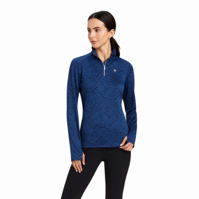 Blue Women's Ariat Prophecy 1/4 Zip Tops | 6407-JSQEP