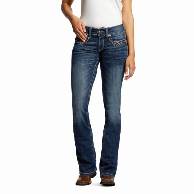 Blue Women's Ariat R.E.A.L. Mid Rise Stretch Entwined Festival Cut Skinny Jeans | 2715-SWKYE