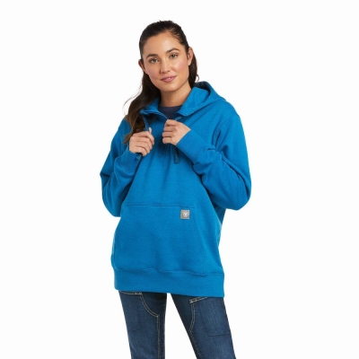 Blue Women's Ariat Rebar Skill Set 1/2 Zip Hoodies | 5391-BJWAQ