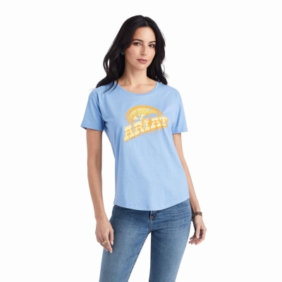 Blue Women's Ariat Sunset Arc Tops | 2387-YJXLZ