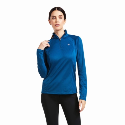 Blue Women's Ariat Sunstopper 2.0 1/4 Zip Tops | 8529-VGUSX