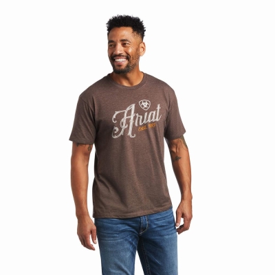 Brown Men's Ariat 100 Proof Polo Shirts | 8437-DNFGT