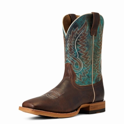 Brown Men's Ariat Cow Camp Western Boots | 4570-BPNZH