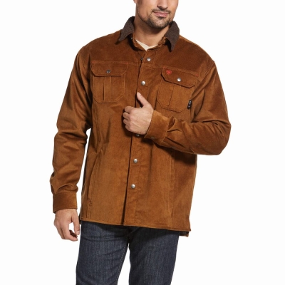 Brown Men's Ariat FR DuraStretch Sherpa-lined Corduroy Jackets | 7865-KSUOQ