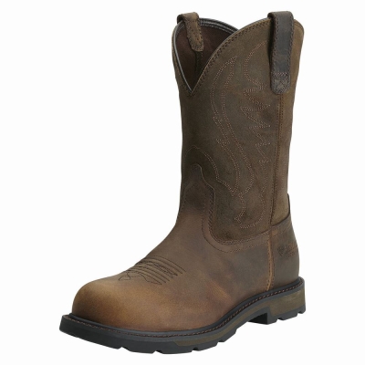 Brown Men's Ariat Groundbreaker Steel Toe Work Boots | 6379-UKWMT