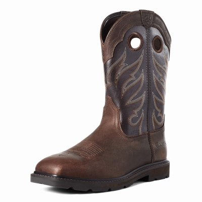 Brown Men's Ariat Groundwork Work Boots | 4385-RZBFE