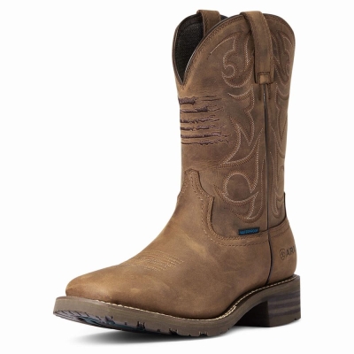 Brown Men's Ariat Hybrid Patriot Waterproof Waterproof Boots | 2175-MXCFK