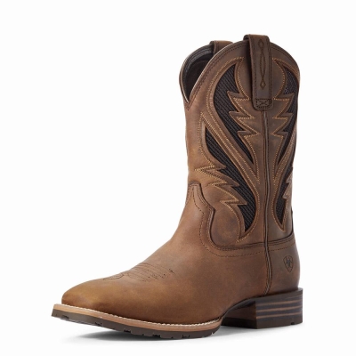 Brown Men's Ariat Hybrid VentTEK Western Boots | 9514-BRODX