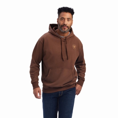 Brown Men's Ariat Logo Hoodies | 4850-ZPIOG