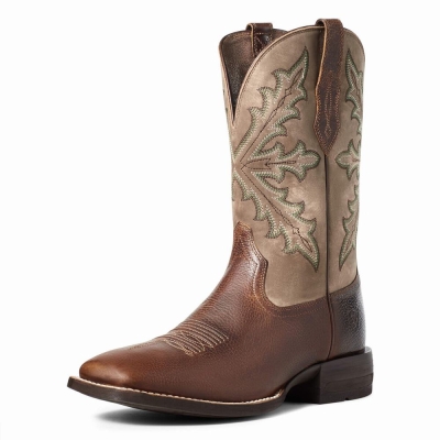 Brown Men's Ariat Qualifier Western Boots | 7013-EMQJH