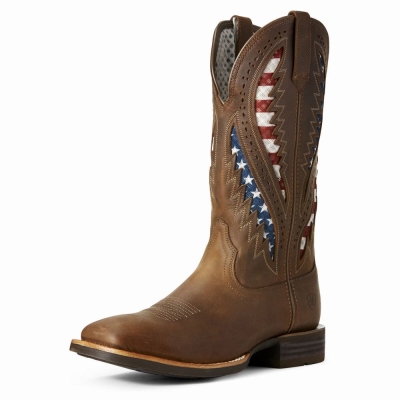 Brown Men's Ariat Quickdraw VentTEK Western Boots | 9861-UVAXE