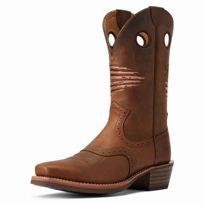 Brown Men's Ariat Roughstock Patriot Western Boots | 0297-CFWGV