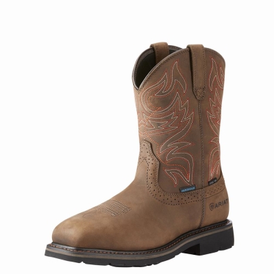 Brown Men's Ariat Sierra Delta Waterproof Steel Toe Waterproof Boots | 0736-DUZGR