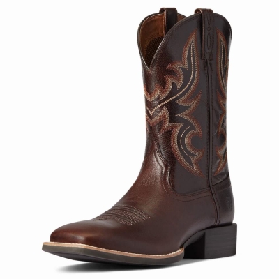 Brown Men's Ariat Sport Cow Country Western Boots | 7568-HAKFW