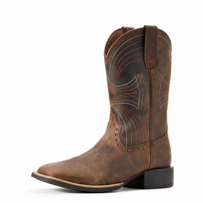 Brown Men's Ariat Sport Wide Square Toe Western Boots | 1509-HSVWD