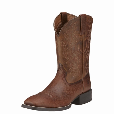 Brown Men's Ariat Sport Wide Square Toe Western Boots | 1627-HPLAB