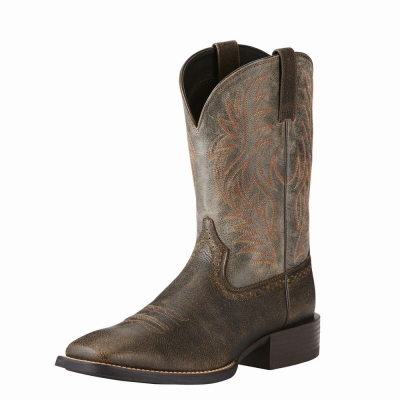 Brown Men's Ariat Sport Wide Square Toe Western Boots | 4970-WUNTK