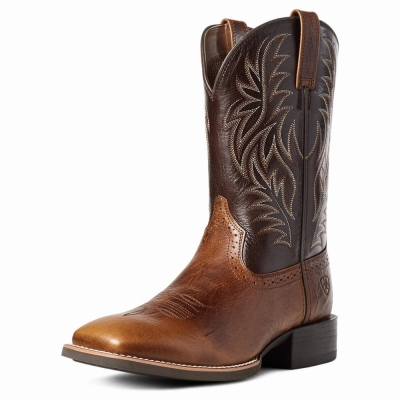 Brown Men's Ariat Sport Wide Square Toe Western Boots | 9671-MAEXS