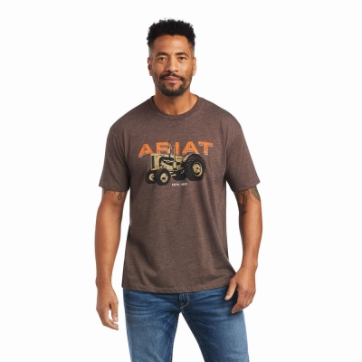 Brown Men's Ariat Tractor Polo Shirts | 1503-OALJU