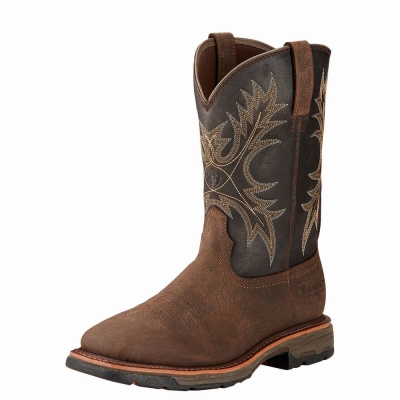 Brown Men's Ariat WorkHog Waterproof Waterproof Boots | 5724-ZECQT