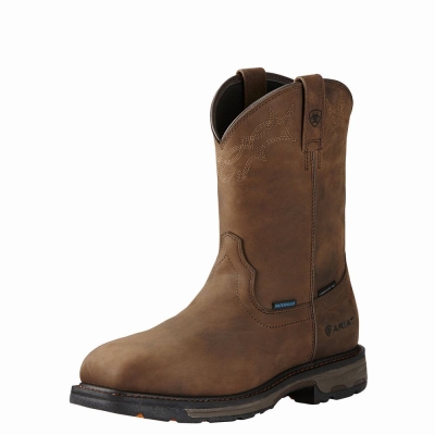 Brown Men's Ariat WorkHog Wellington Waterproof Composite Toe Waterproof Boots | 5029-NYOZQ