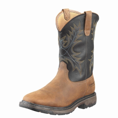 Brown Men's Ariat WorkHog Wide Square Toe Waterproof Steel Toe Waterproof Boots | 1842-CDAON