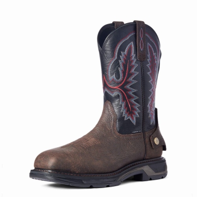 Brown Men's Ariat WorkHog XT EZ Zip Carbon Toe Work Boots | 3854-ASRHQ