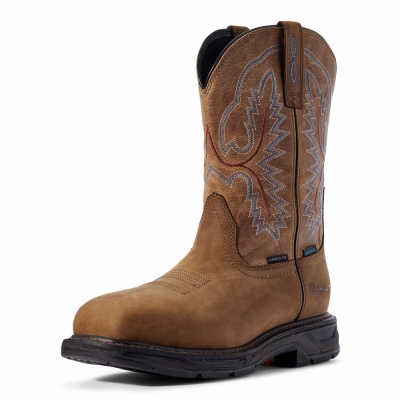 Brown Men's Ariat WorkHog XT Waterproof Carbon Toe Waterproof Boots | 3508-TLPKY