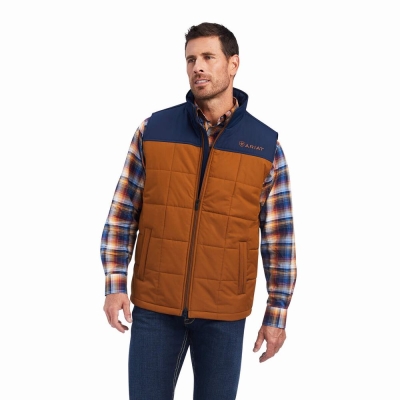 Brown Navy Men's Ariat Crius Insulated Jackets | 3814-TQLSN