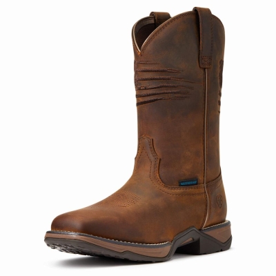 Brown Women's Ariat Anthem Patriot Waterproof Western Boots | 8572-NMTJL