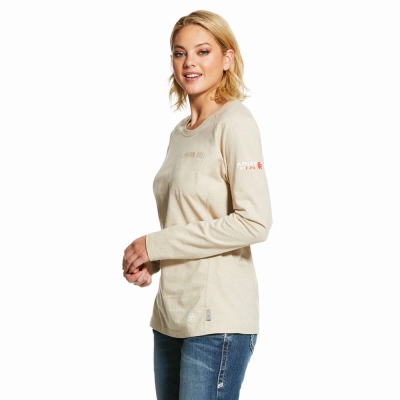 Brown Women's Ariat FR Air Crew Shirts | 4295-TKLMR