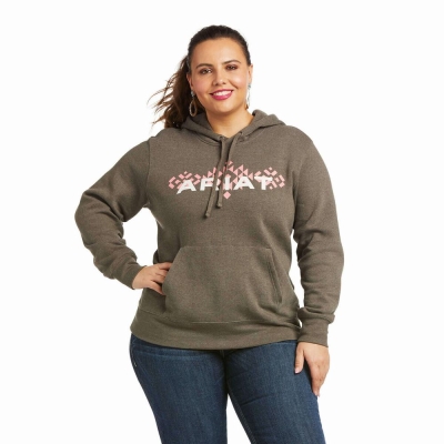 Brown Women's Ariat REAL Arm Logo Hoodies | 5129-YRGSP