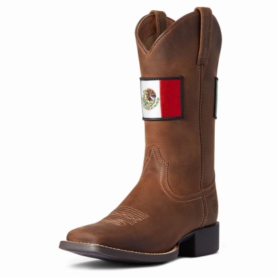 Brown Women's Ariat Round Up Orgullo Mexicano Western Boots | 9354-TCPKI