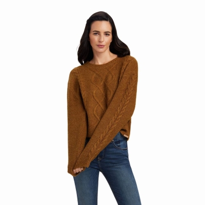 Brown Women's Ariat Winter Quarter Sweaters | 7210-XEYUD