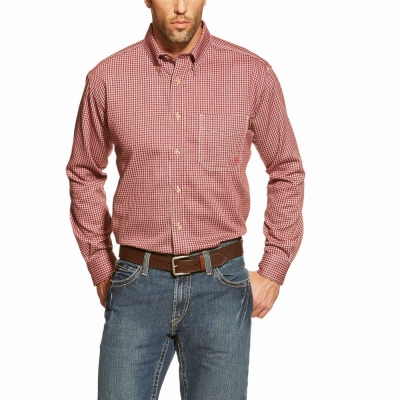 Burgundy Men's Ariat FR Bell Shirts | 6475-FLPSX