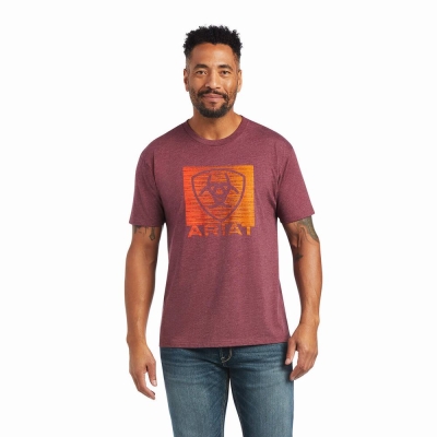 Burgundy Men's Ariat Gradient Polo Shirts | 8291-SHYLO