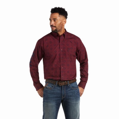 Burgundy Men's Ariat Team Wade Fitted Shirts | 6408-KOJYE