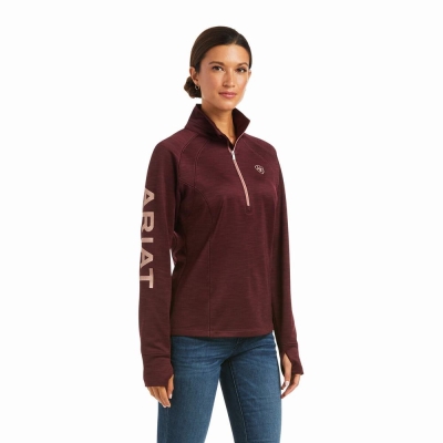 Burgundy Women's Ariat Tek Team 1/2 Zip Hoodies | 6280-QCNVH