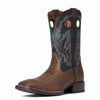 Chocolate Men's Ariat Sport Buckout Western Boots | 5932-RMIGH