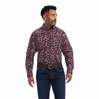 Claret Men's Ariat Flannery Classic Fit Shirts | 7521-TEHOJ