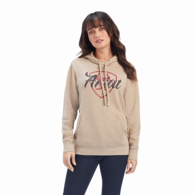 Dark Beige Women's Ariat REAL Shield Logo Hoodies | 9341-HFPUZ