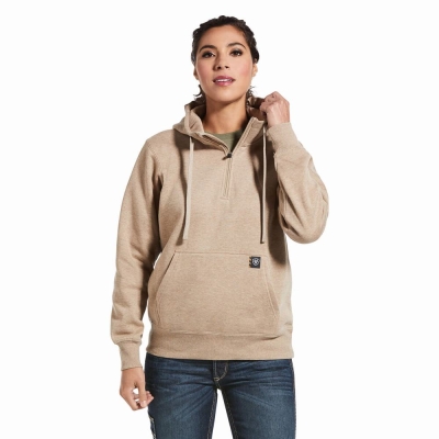 Dark Beige Women's Ariat Rebar Skill Set 1/2 Zip Hoodies | 6850-OSKIP