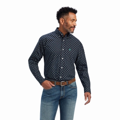 Dark Blue Men's Ariat Beckham Classic Fit Shirts | 7560-JQACW