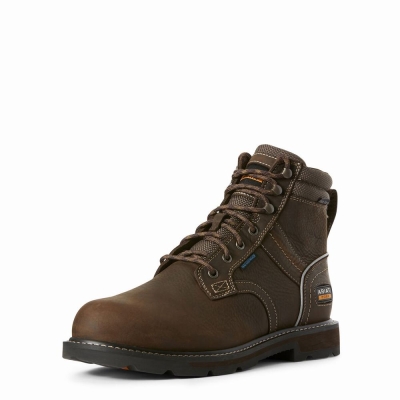 Dark Brown Men's Ariat Groundbreaker 6" II Waterproof Steel Toe Waterproof Boots | 6349-KUOND